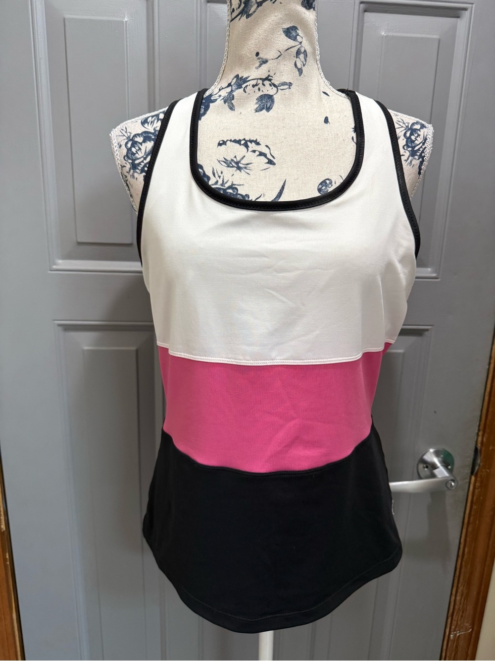 Avia White Pink Black Colorblock Racerback Tank